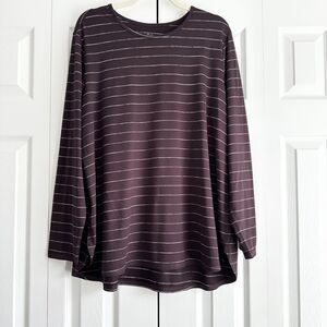 J.Jill Fit Performance Long Sleeve Tee XL Purple Stripe Stretch Active Top